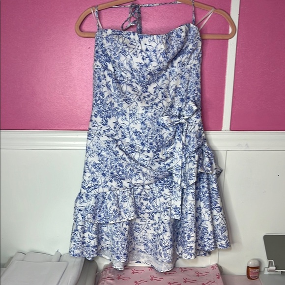 Blue and White Floral Dress - Picture 1 of 7